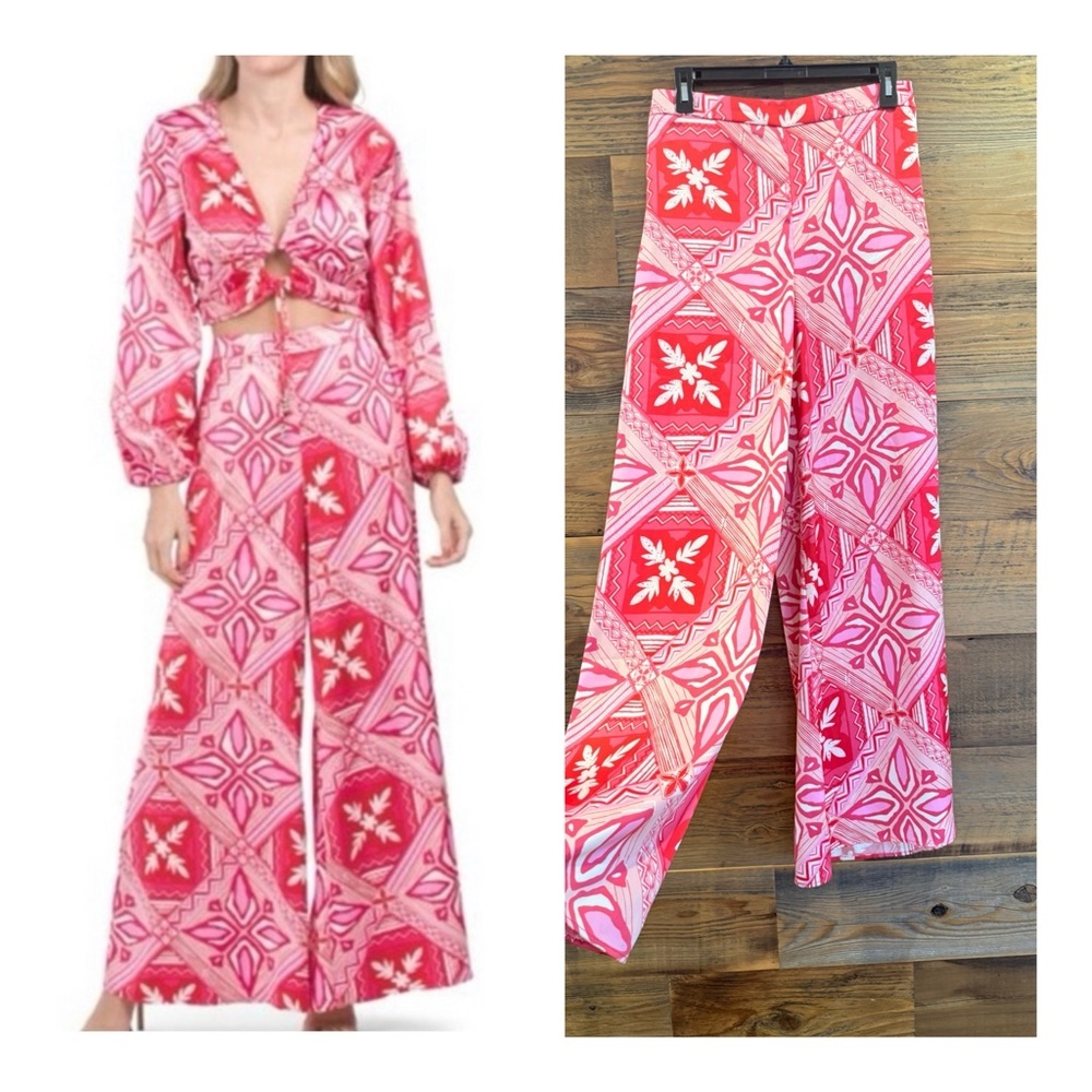 Caroline Constas Red and Pink Wideleg Pants